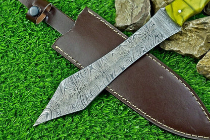 Heritage Forge 14.5 Inch Damascus Steel Hunting Dagger Bowie Knife with Resin Handle