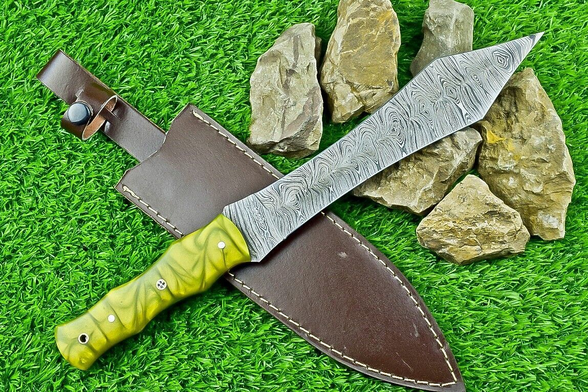 Heritage Forge 14.5 Inch Damascus Steel Hunting Dagger Bowie Knife with Resin Handle