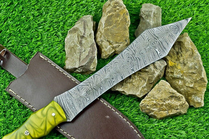 Heritage Forge 14.5 Inch Damascus Steel Hunting Dagger Bowie Knife with Resin Handle