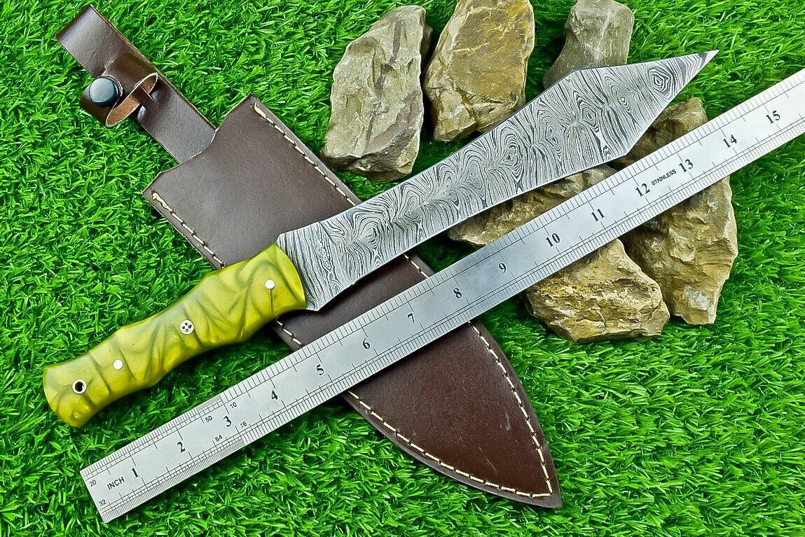 Heritage Forge 14.5 Inch Damascus Steel Hunting Dagger Bowie Knife with Resin Handle