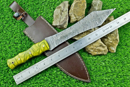 Heritage Forge 14.5 Inch Damascus Steel Hunting Dagger Bowie Knife with Resin Handle