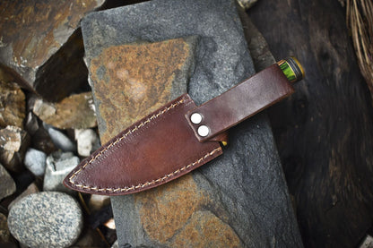 Handmade 8 Inch Damascus Skinner Knife with Gut Hook and Twist Pattern Blade – Hard Wood Handle EDC Knife