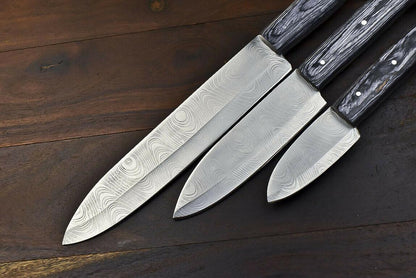 3-Piece Handmade Damascus Chef Knife Set – Twisted Pattern, Pakka Wood Handle, 8" Blades