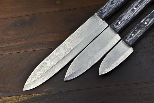 3-Piece Handmade Damascus Chef Knife Set – Twisted Pattern, Pakka Wood Handle, 8" Blades