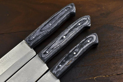 3-Piece Handmade Damascus Chef Knife Set – Twisted Pattern, Pakka Wood Handle, 8" Blades
