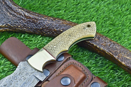 10 Inch Damascus Steel Tracker Bowie Knife with Camel Bone Handle