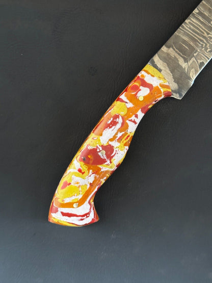 12.5" Custom Fillet Knife Handmade Damascus Fillet Knife for Kitchen With Leather Sheath