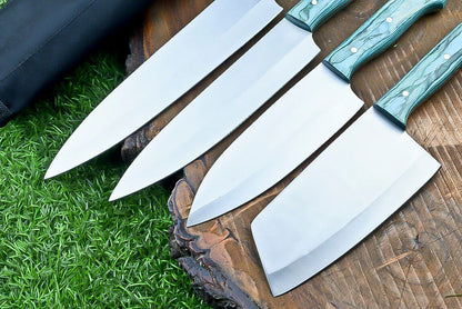 Heritage Forge 4-Piece Handmade J2 Steel Chef Knife Set