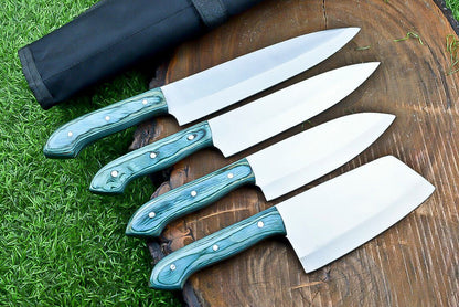 Heritage Forge 4-Piece Handmade J2 Steel Chef Knife Set