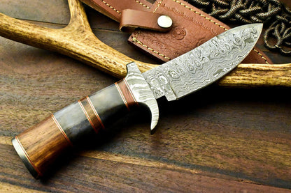 10" Handmade Damascus Hunting Bowie Knife | Camel Bone Handle