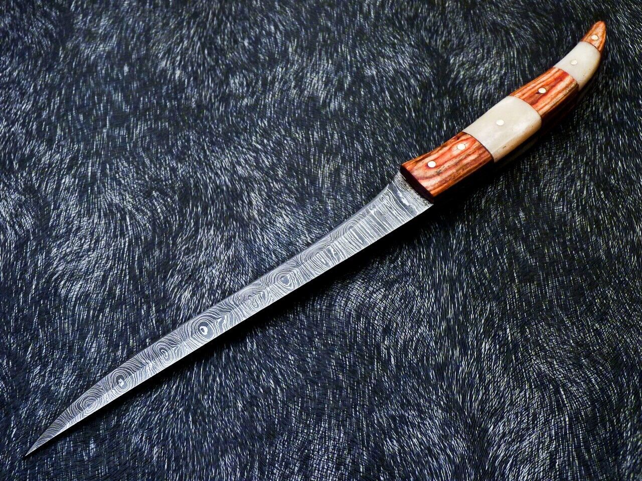 Custom Hand Forged Damascus Fillet Knife 12" Fillet Knife with Camel Bone Handle