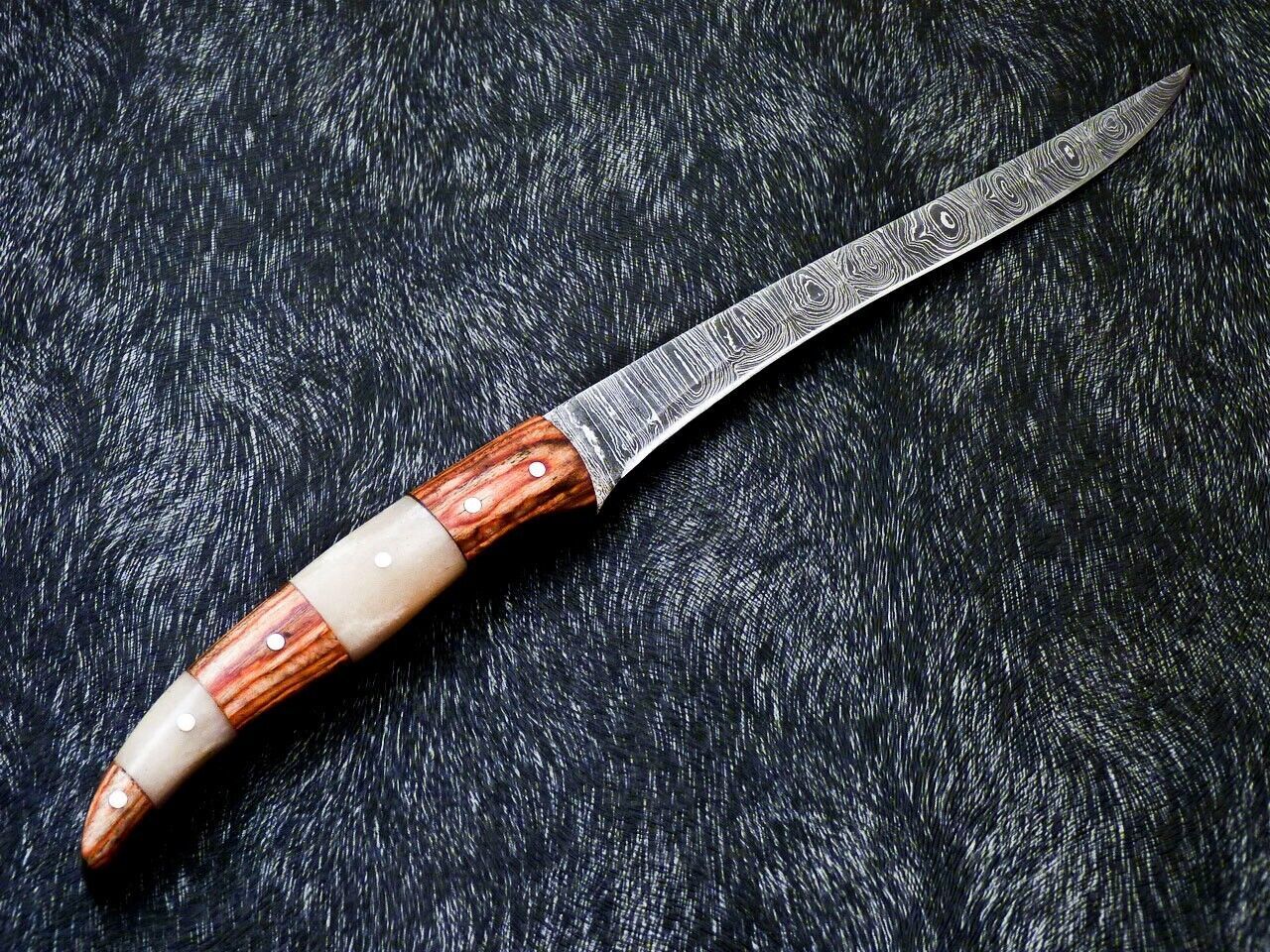 Custom Hand Forged Damascus Fillet Knife 12" Fillet Knife with Camel Bone Handle