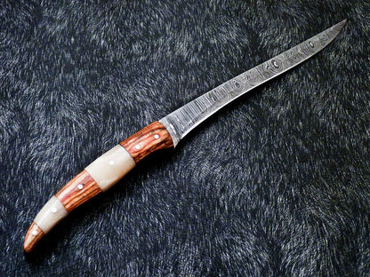 Custom Hand Forged Damascus Fillet Knife 12" Fillet Knife with Camel Bone Handle