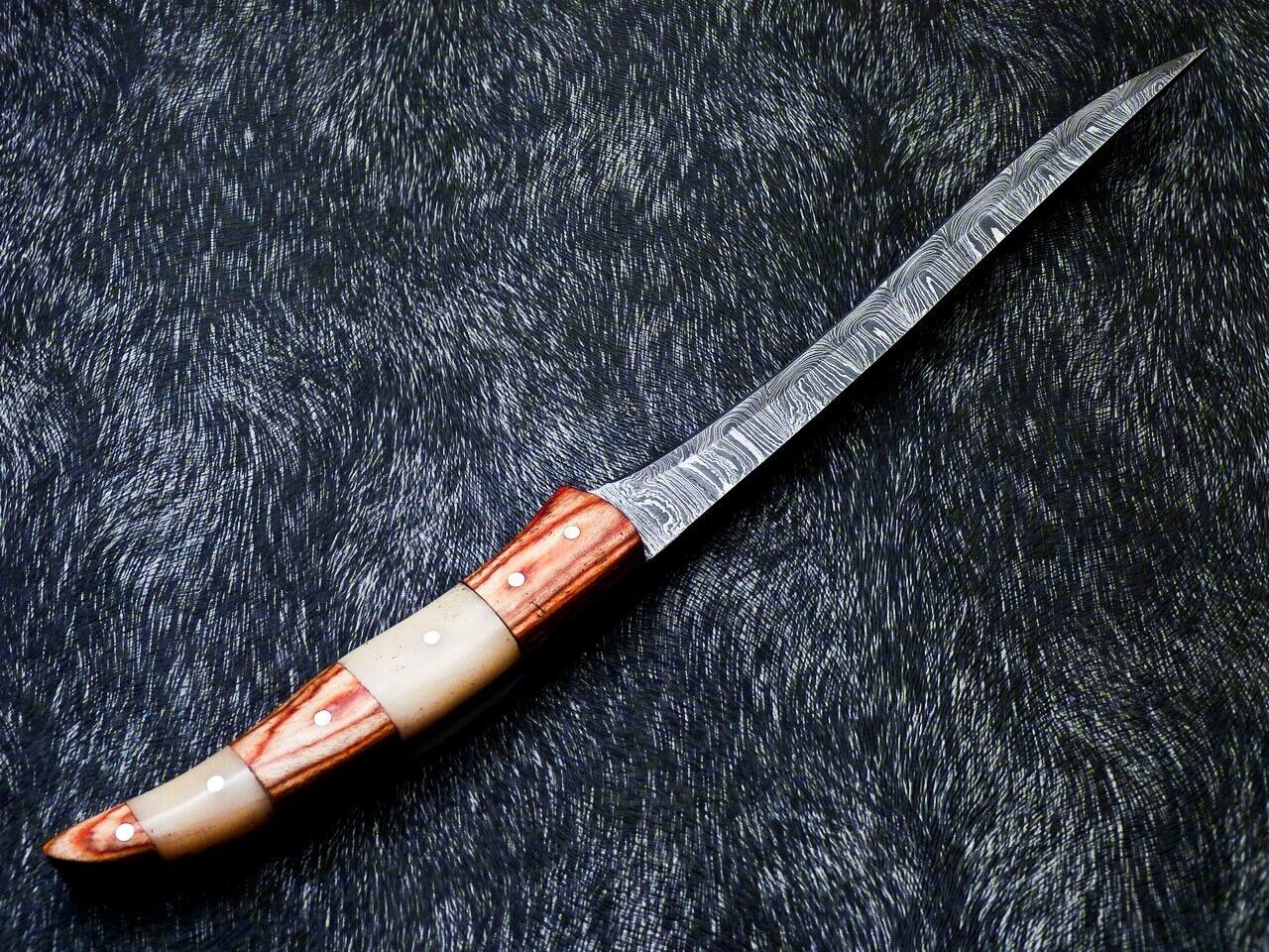 Custom Hand Forged Damascus Fillet Knife 12" Fillet Knife with Camel Bone Handle