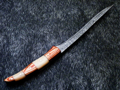 Custom Hand Forged Damascus Fillet Knife 12" Fillet Knife with Camel Bone Handle