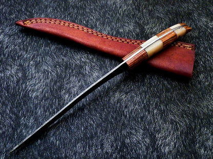 Custom Hand Forged Damascus Fillet Knife 12" Fillet Knife with Camel Bone Handle