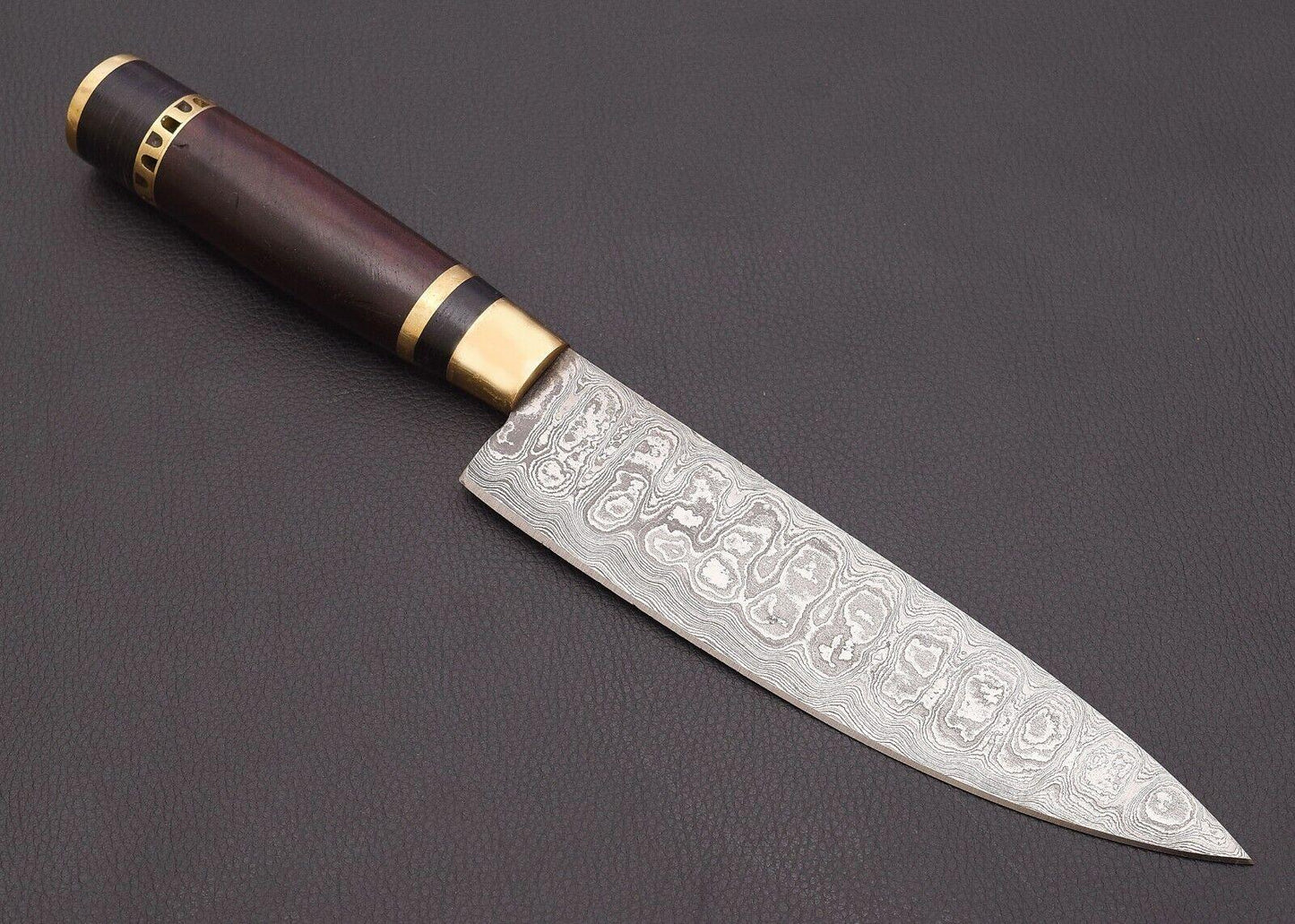 12" Custom Handmade Damascus Steel Chef Knife – Rosewood, Resin & Brass Handle with Sheath