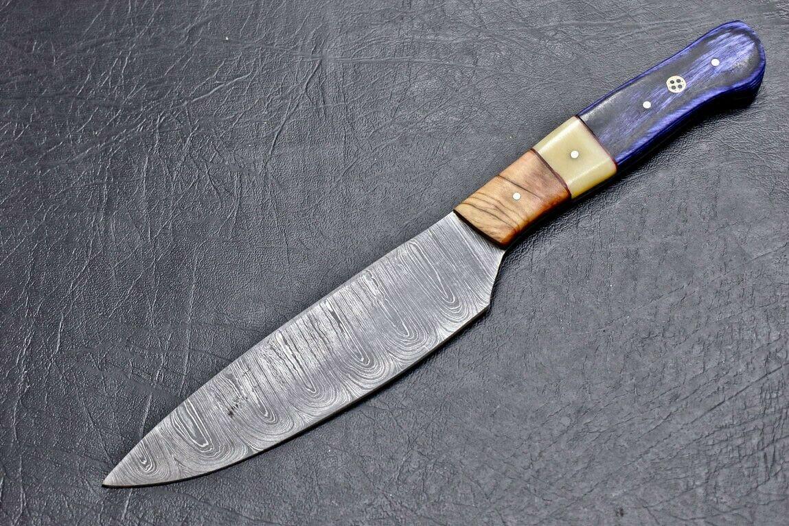 Custom Hand Made Damascus Steel Chef Kitchen Knife with Wood Handle