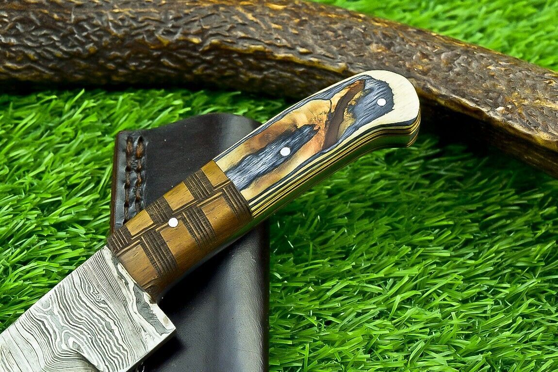 Hand Forged Damascus Steel Bull Cutter Knife 8" Custom Bull Cutter Knife with Sheath