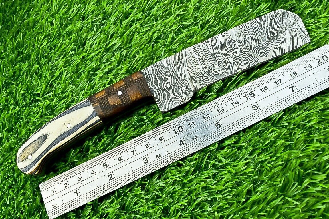 Hand Forged Damascus Steel Bull Cutter Knife 8" Custom Bull Cutter Knife with Sheath
