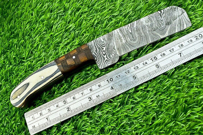 Hand Forged Damascus Steel Bull Cutter Knife 8" Custom Bull Cutter Knife with Sheath