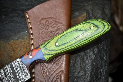 Handmade Damascus Skinner Knife Twist Pattern Hardwood Micarta Bolster Gift