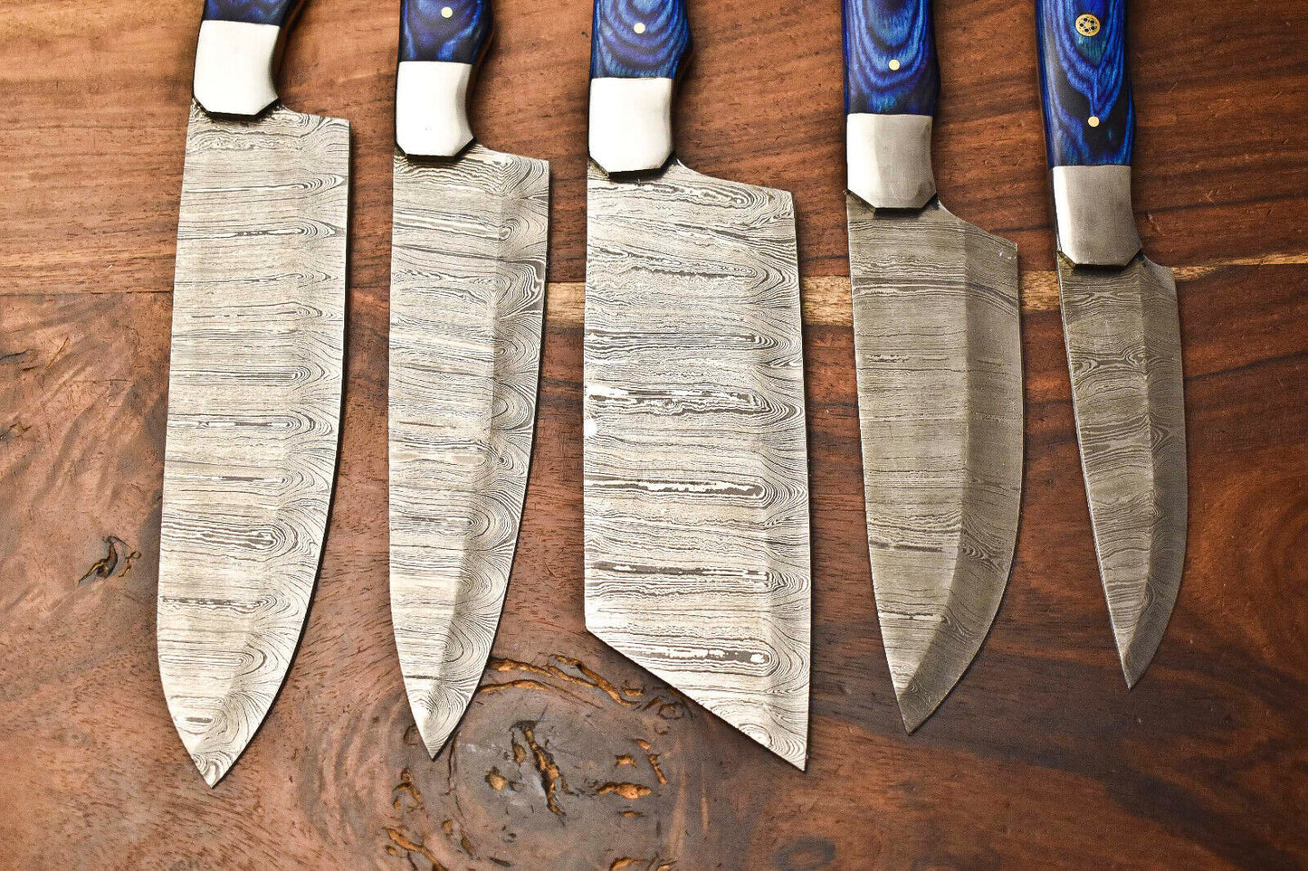 Custom Lot Of 5 Handmade Hammered Chef Set Knife