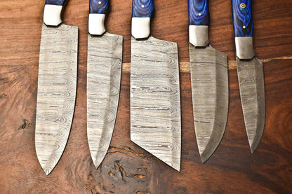 Custom Lot Of 5 Handmade Hammered Chef Set Knife