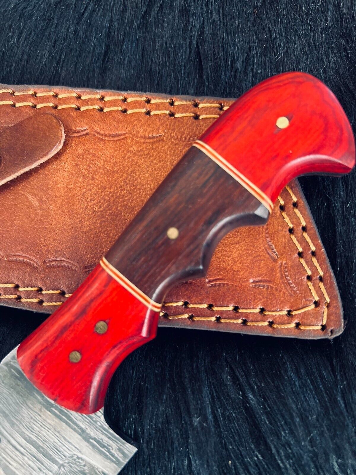 9" Twist Damascus Cleaver Knife – Camel Bone & Wood Handle