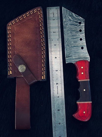 9" Twist Damascus Cleaver Knife – Camel Bone & Wood Handle