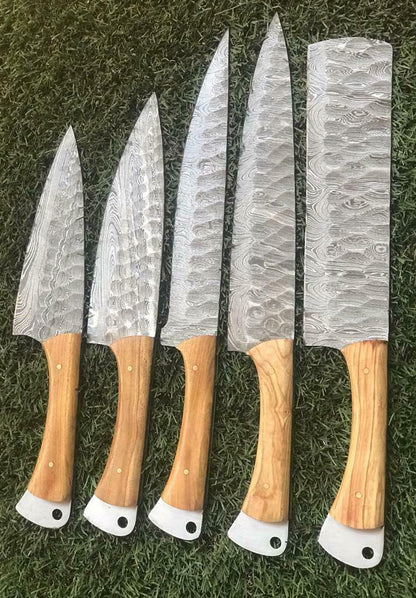 9"–13" Custom Handmade Damascus Steel Chef Knife Set – Forged Twist Pattern with Pakka Wood Handle