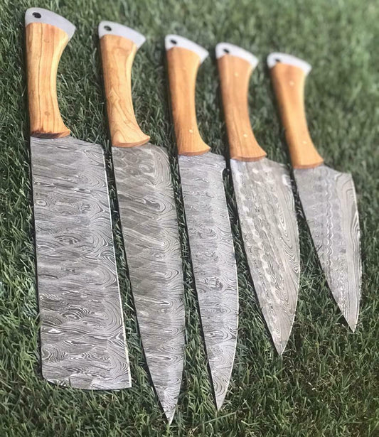 9"–13" Custom Handmade Damascus Steel Chef Knife Set – Forged Twist Pattern with Pakka Wood Handle
