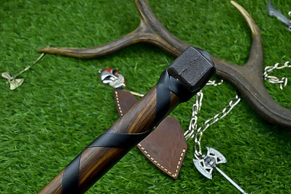 Handcrafted Viking Axe – High Carbon Steel Tomahawk with Rosewood Handle and Leather Sheath