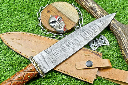 13.5 Inch Handmade Damascus Steel Dagger Knife with Wood Handle