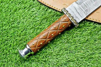 13.5 Inch Handmade Damascus Steel Dagger Knife with Wood Handle