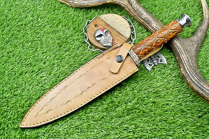 13.5 Inch Handmade Damascus Steel Dagger Knife with Wood Handle