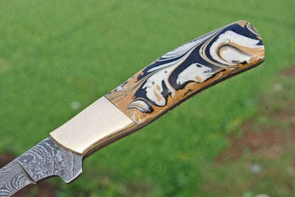 Hand Forged Fillet Knife Damascus Fillet Knife with Resin & Brass Handle