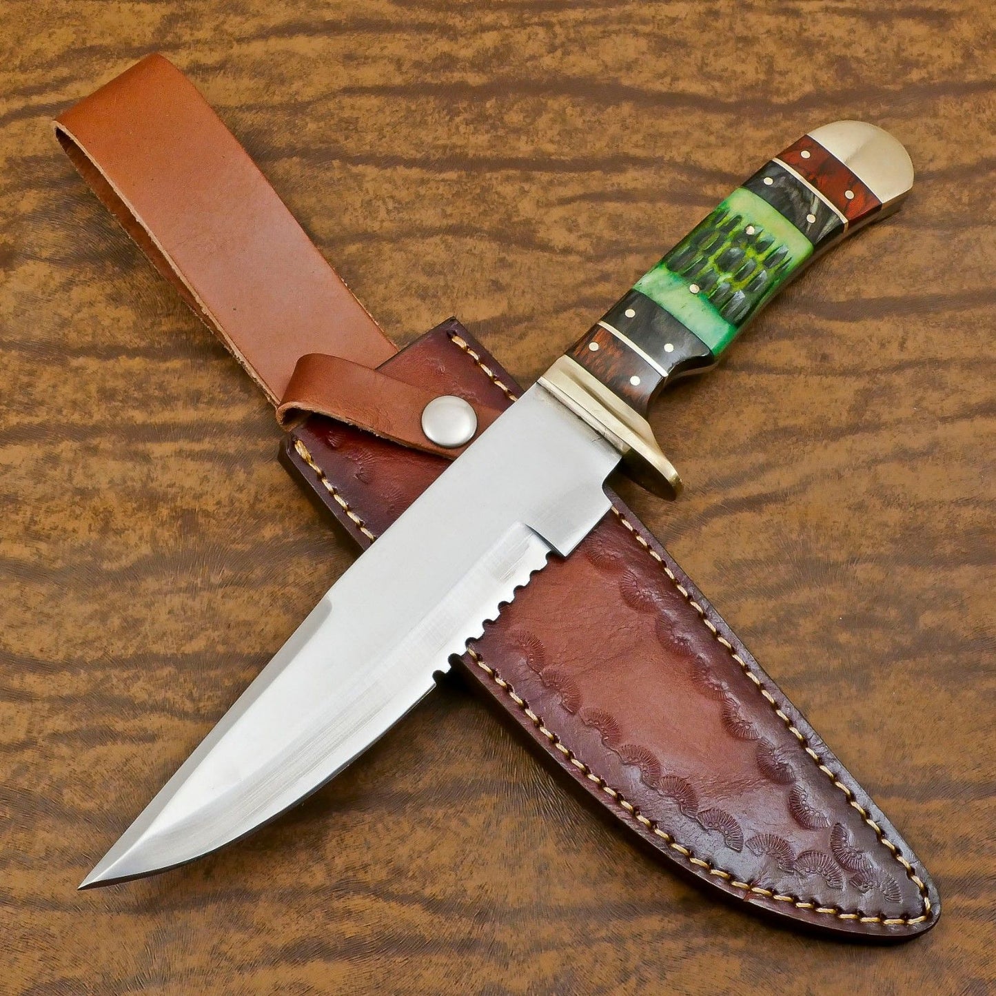 11-Inch D2 Steel Full Tang Bowie Hunting Knife with Bone & Wood Handle