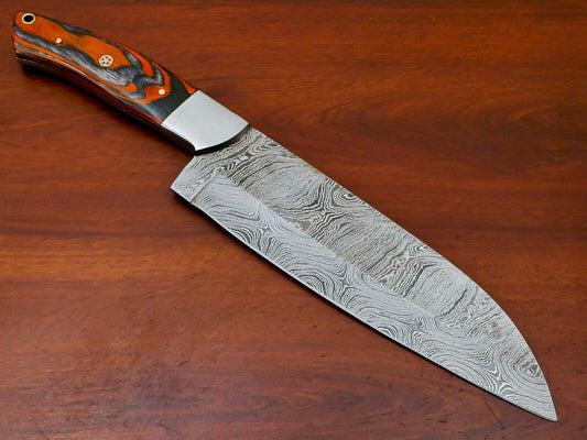 Hand Forged Damascus Steel Full Tang Chef & Hunting Knife with Hardwood Handle – 13" Overall, 8" Blade