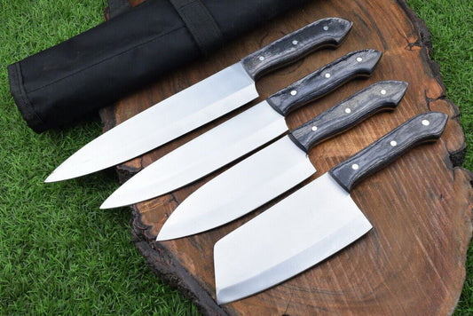 4 PCS Handmade J2 Steel Chef Knife Set with Roll Bag – Kitchen Use