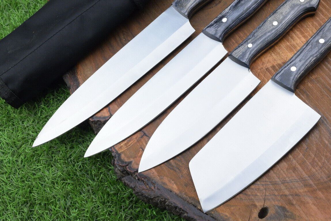 4 PCS Handmade J2 Steel Chef Knife Set with Roll Bag – Kitchen Use
