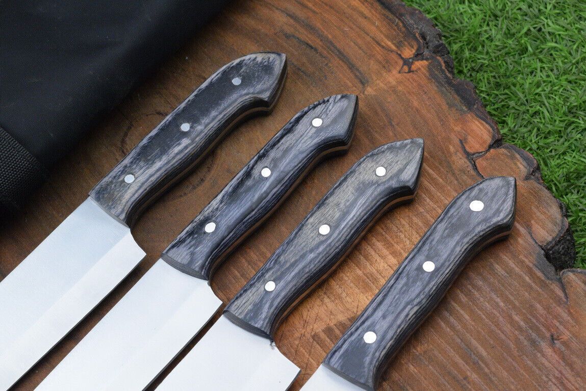 4 PCS Handmade J2 Steel Chef Knife Set with Roll Bag – Kitchen Use