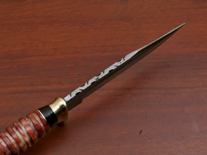 9 Inch Damascus Steel Hunting Bowie Knife with Camel Bone and Pakka Wood Handle Brass Guard