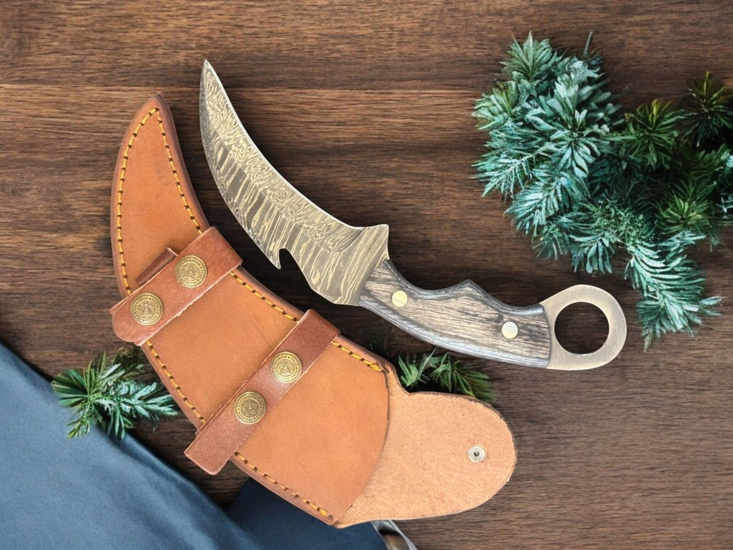 9.5” Best Karambit Damascus Karambit Knife Pakka Wood Handle Hunting Knife