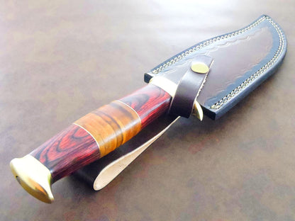 12.25” Handmade Damascus Bowie Knife | Natural Wood Handle