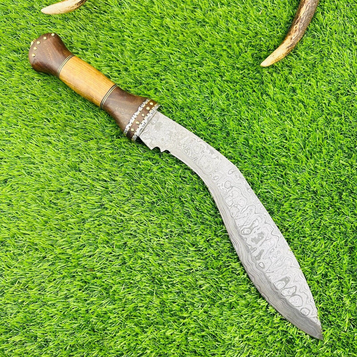 Heritage Forge Mountain Cleaver Damascus Kukri Bowie Knife with Wood Handle