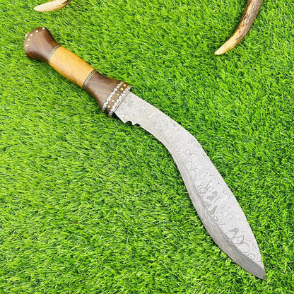 Heritage Forge Mountain Cleaver Damascus Kukri Bowie Knife with Wood Handle