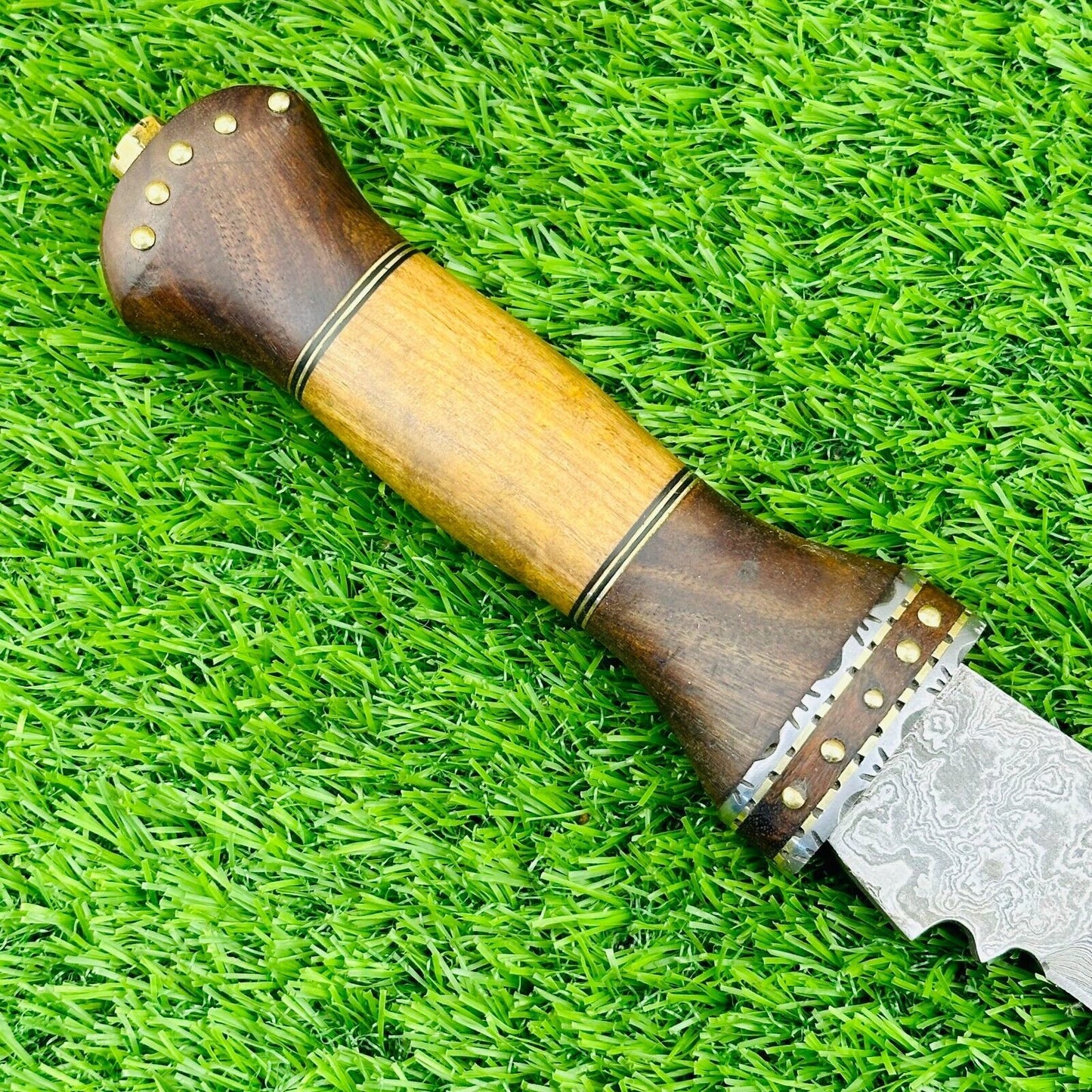 Heritage Forge Mountain Cleaver Damascus Kukri Bowie Knife with Wood Handle