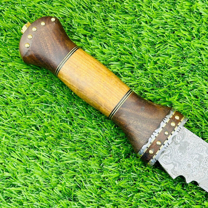 Heritage Forge Mountain Cleaver Damascus Kukri Bowie Knife with Wood Handle