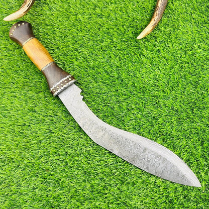 Heritage Forge Mountain Cleaver Damascus Kukri Bowie Knife with Wood Handle